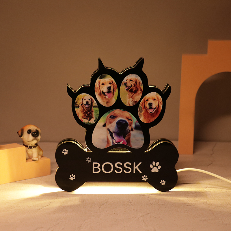 Lámpara de fotos personalizada con patas de perro, luz nocturna LED con  foto personalizada, luz nocturna de tablero acrílico, lámpara de noche de